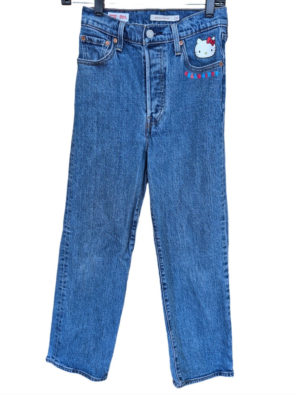 Levi’s x Hello Kitty Ribcage Straight Jeans Size 26 High Rise Sanrio Denim